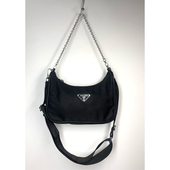 Prada Re-Edition 2005 Re-Nylon bag Mini Hobo Convertible Chain Strap Black - Picture 3 of 12